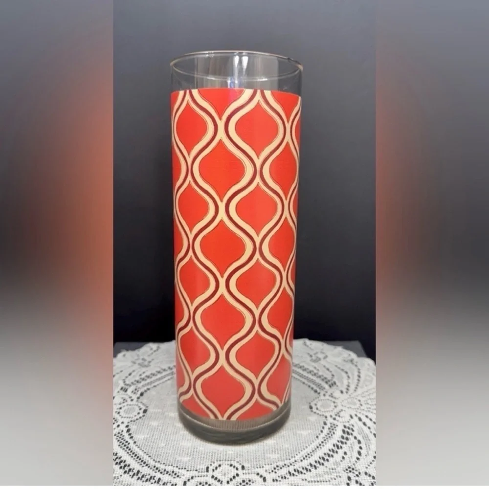 Vintage Libbey Orange Geometric Glass Vase Mid Century Modern 10”